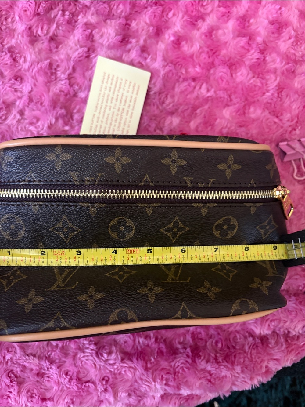 Louis Vuitton Monogram Cosmetic Case in Brown with Vachetta Trim and Red Accent - Picture 7 of 11